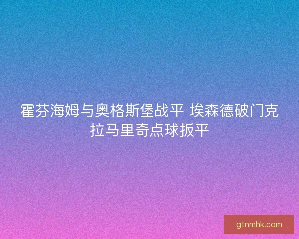 霍芬海姆与奥格斯堡战平 埃森德破门克拉马里奇点球扳平
